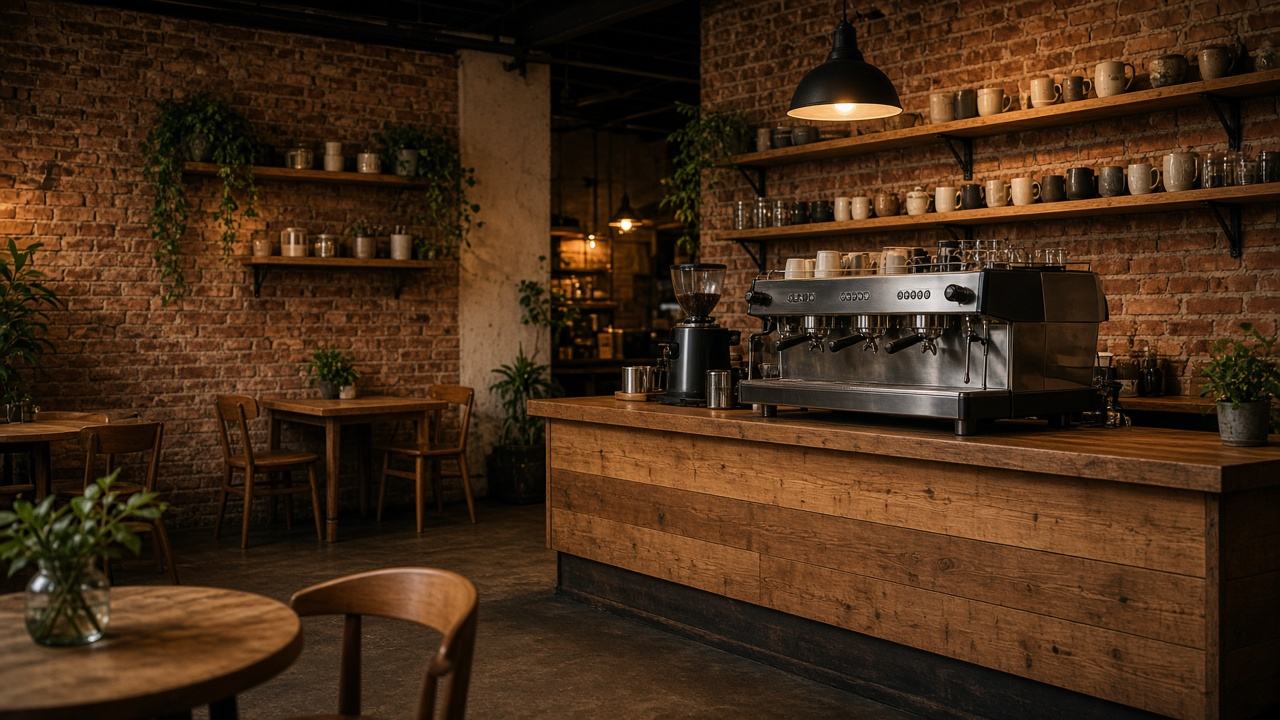 Coffee shop interior with espresso machine